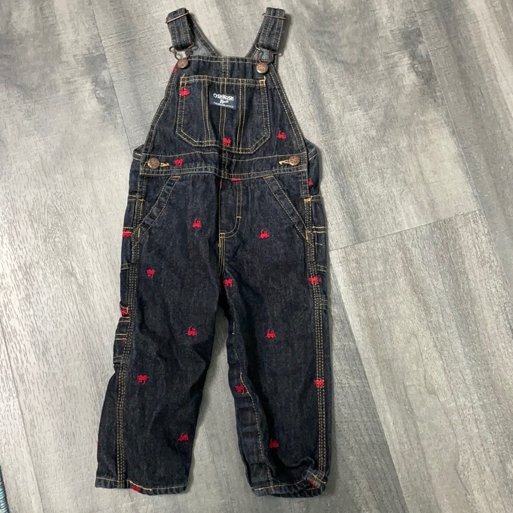 Oshkosh Denim Overalls Embroidered Red Trains size 18 months